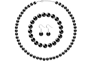 Yaomiao 4 Pieces 1920s Faux Pearl Strand Costume Jewelry Sets Simulated Pearl Necklace Bracelet Earrings for Women Girls