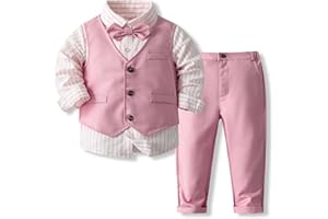 XINGWU TEXTITLE Baby Boys' 4-Piece Set with Dress Shirt, Vest, Pants, and Tie