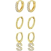 MIDEEO Initial Hoop Earrings for Women, 14K Gold Plated Hoop Letter Earrings Hypoallergenic Thick Monogram Cute Letter Name Chunky Hoop Jewelry for Christmas Gifts