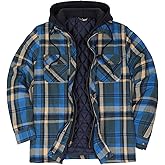 ZENTHACE Men's Thicken Plaid Hooded Flannel Shirt Jacket with Quilted Lined,Zipper&Snap