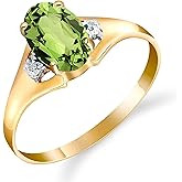 Galaxy Gold GG 0.76 Carat 14k Solid Gold Ring with Genuine Diamonds and Natural Oval-shaped Peridot