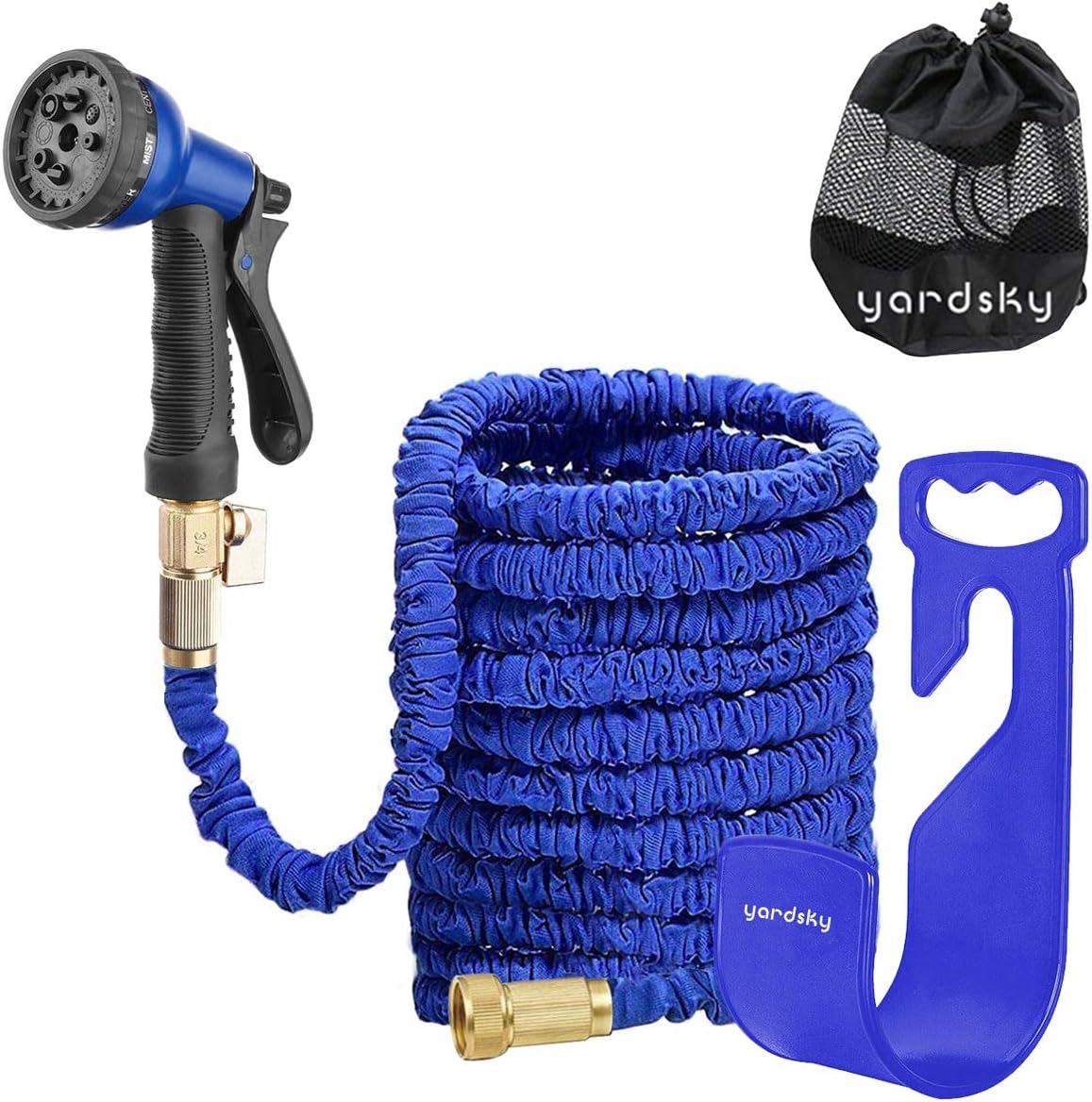 yardsky 100FT Expandable Flexible Lightweight Magic Hose Pipes Garden Water Hose Pipe 8-Pattern Spray Gun Anti-leakage with Brass Fittings and Hose Hanger (100ft, blue)