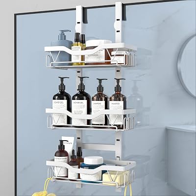 UUlioyer Hanging Shower Caddy Over Door 3 Layer White No Drilling