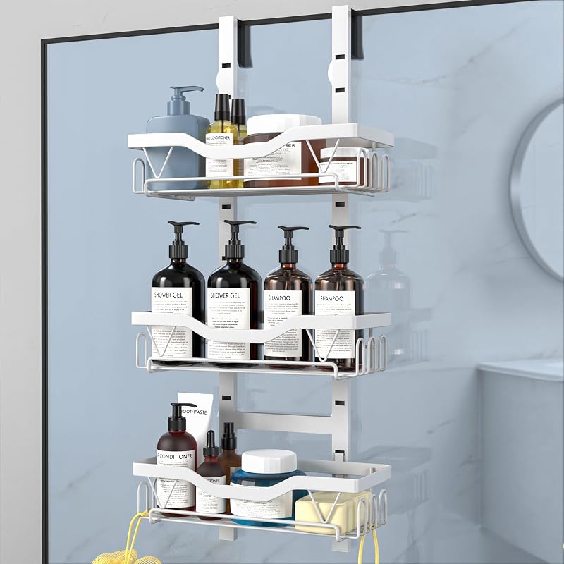 UUlioyer Hanging Shower Caddy Over Door 3 Layer White No Drilling