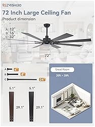 ZMISHIBO 72 inch Large Ceiling Fans with Lights and