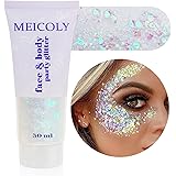 MEICOLY Clear White Body Glitter,Mardi Gras Face Glitter Singer Concerts Festival Rave Accessories,Mermaid Sequins Glitter Fa