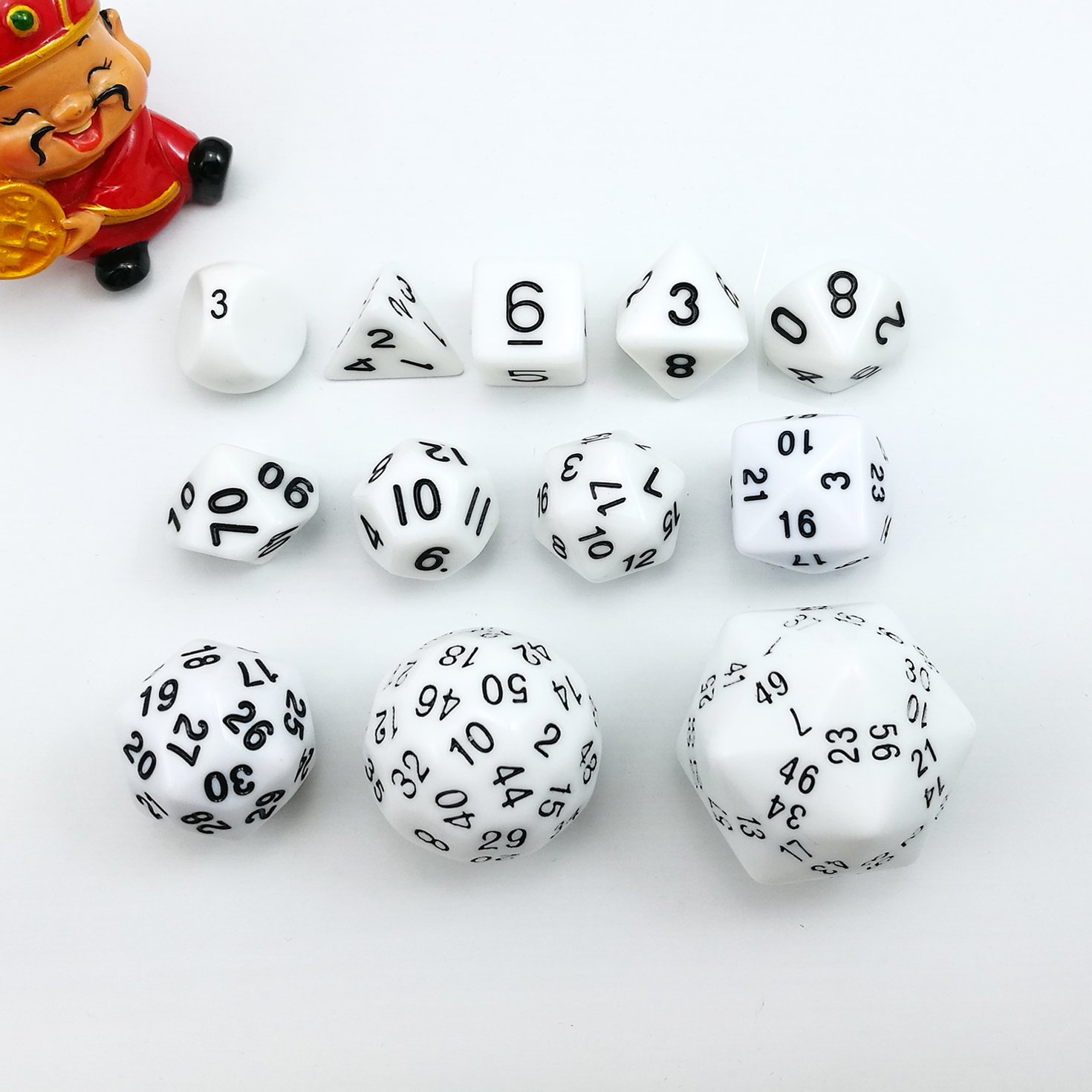 Bescon Complete Polyhedral Dice Set of 12pcs D3-D60 60 Sides and 50 Sides RPG Dice Set Opaque White D3 D4 D6 D8 D10 D% D12 D20 D24 D30 D50 D60 — image 1