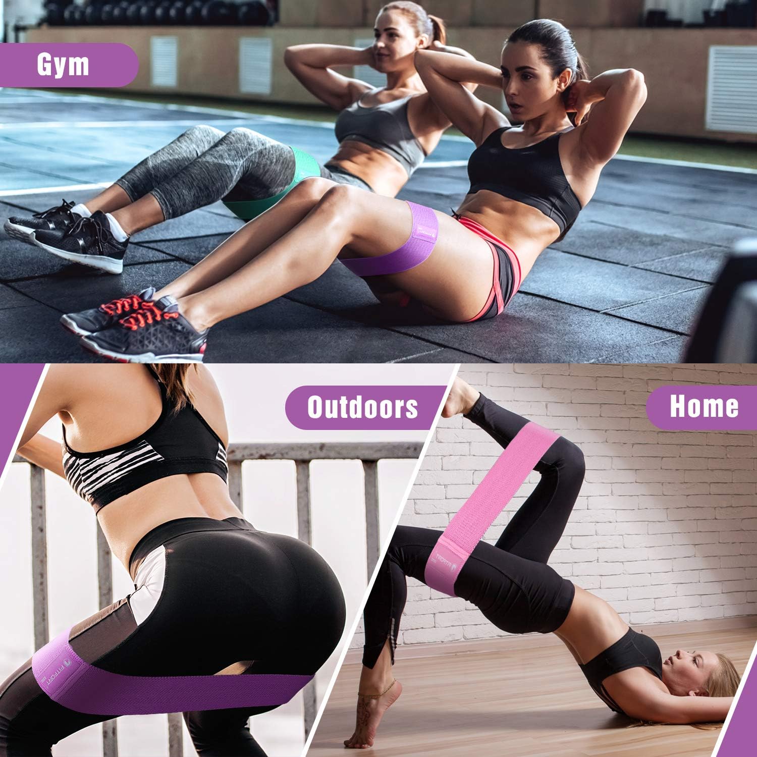 FITFORT Resistance Bands for Legs and Butt Exercise Bands - Non Slip Elastic Booty Bands, 3 Levels Workout Bands Women Sports Fitness Band for Squat Glute Hip Training : Sports & Outdoors