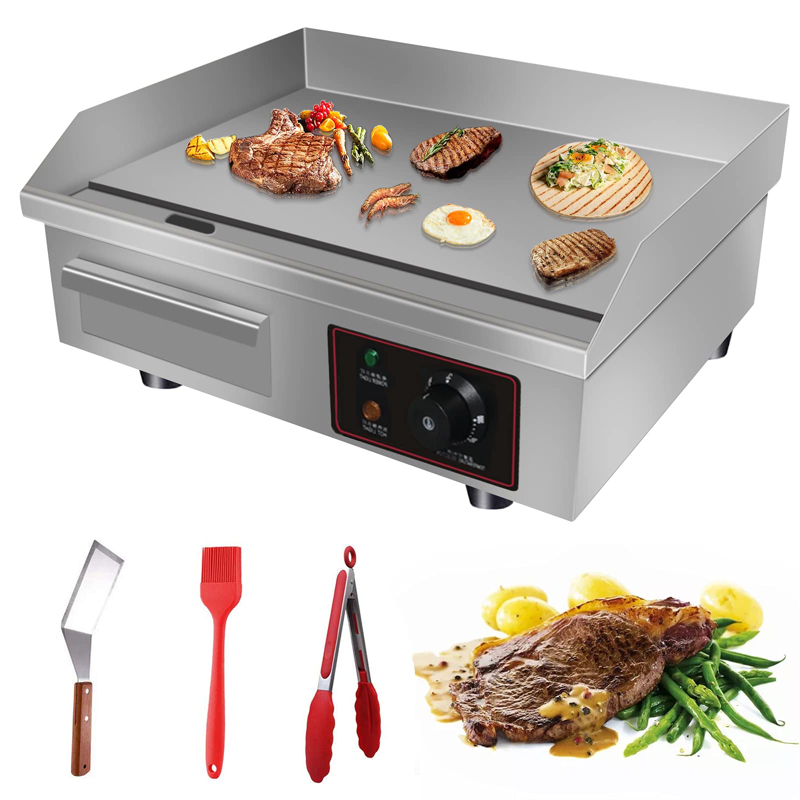 Photo 1 of ***USED**** Panghuhu88 110V 3000W 22" Commercial Electric Countertop Griddle Flat Top Grill Hot Plate BBQ,Adjustable Thermostatic Control,Stainless Steel Restaurant Grill for Kitchen