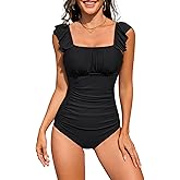 Zando Women's Ruffle One Piece Swimsuit 2026 Tummy Control Swimsuits Ruched Slimming Bathing Suits Square Neck Swimwear