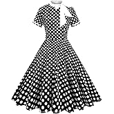 50's Style Dresses for Women Vintage Polka Dot 1950s Dress Bow Tie Neck Work Audrey Hepburn Rockabilly Cocktail Party Dress