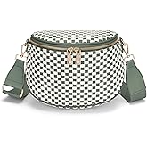 FODOKO Woven Crossbody Bag for Women weave Leather Bum Bags Checkered Purse with zipper