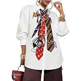 stylewe Button Down Shirts for Women Printed Oversized Casual Fashion Blouse Top