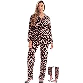 #followme Printed Microfleece Button Front PJ Pant Set with Socks