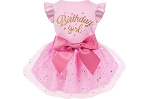 Otunrues Dog Birthday Dress Tulle with Big Bowknot Princess Birthday Outfit Girls Doggie Dresses Clothes for Small Dog Cats Pink M