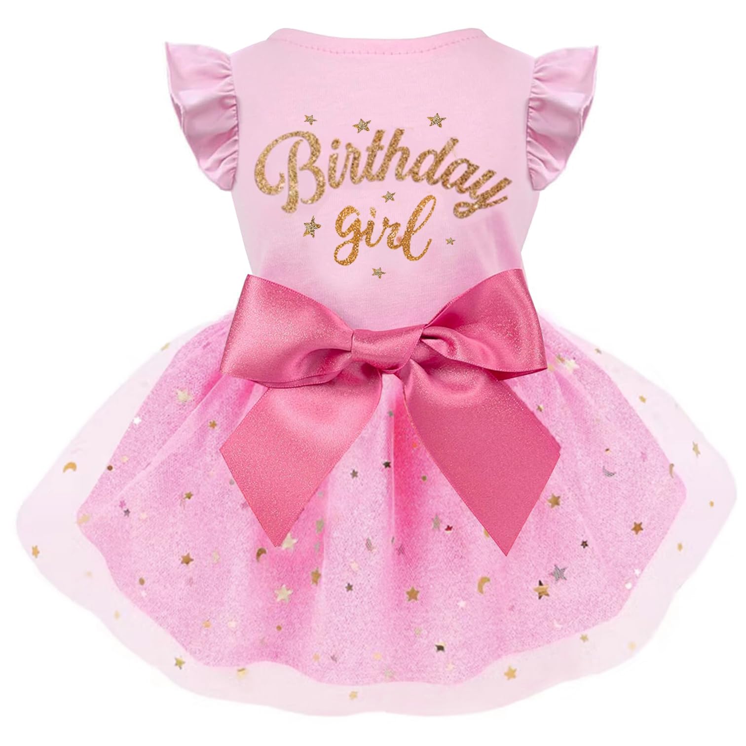 Photo 1 of Otunrues Dog Birthday Dress Tulle Dress with Big Bowknot Princess Birthday Outfit Girls Doggie Dresses Clothes for Small Dog Cats Pink L