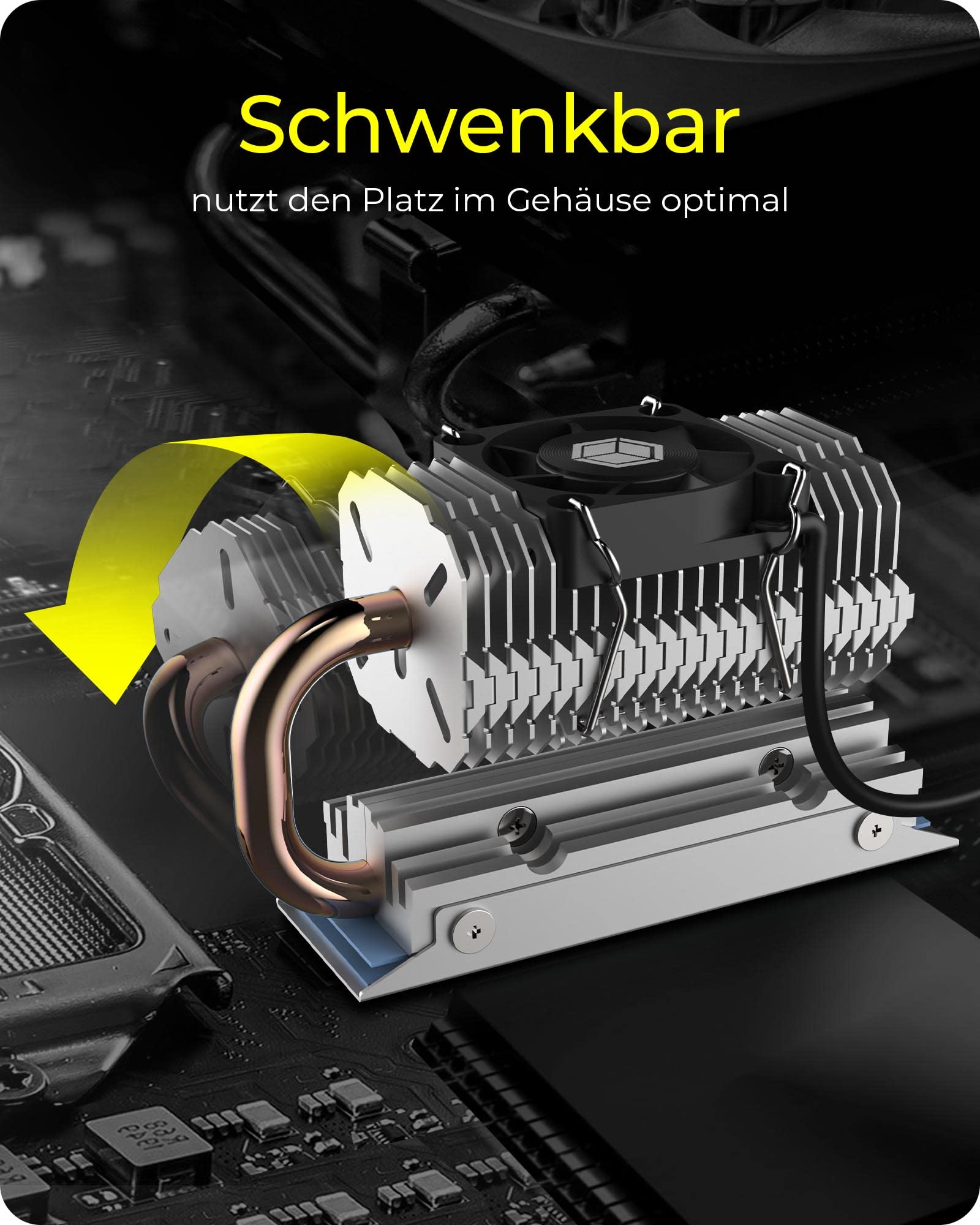 Efficiënte M.2 Koeler met Ventilator en Heatpipe voor NVMe & SATA SSD's tot 2280 Efficiënte M.2 Koeler met Ventilator en Heatpipe voor NVMe & SATA SSD's tot 2280