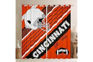Erosebridal Football Sports Decor Curtains, Football 30%-50% Blackout Drapes, Orange and Black Seasonal Graffiti 3D Helmet Window Curtains, 38''Wx45''L