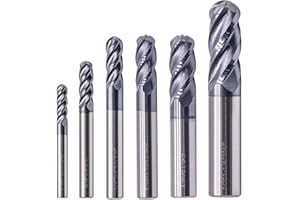 BestParts High Performance 6Pcs Solid Carbide Ball Nose End Mills Set 1/8", 3/16", 1/4", 5/16", 3/8", 1/2" - AlTiN Coated, 4 Flute, 30 Degree Helix, End Mill Bit Set, CNC Router Bit
