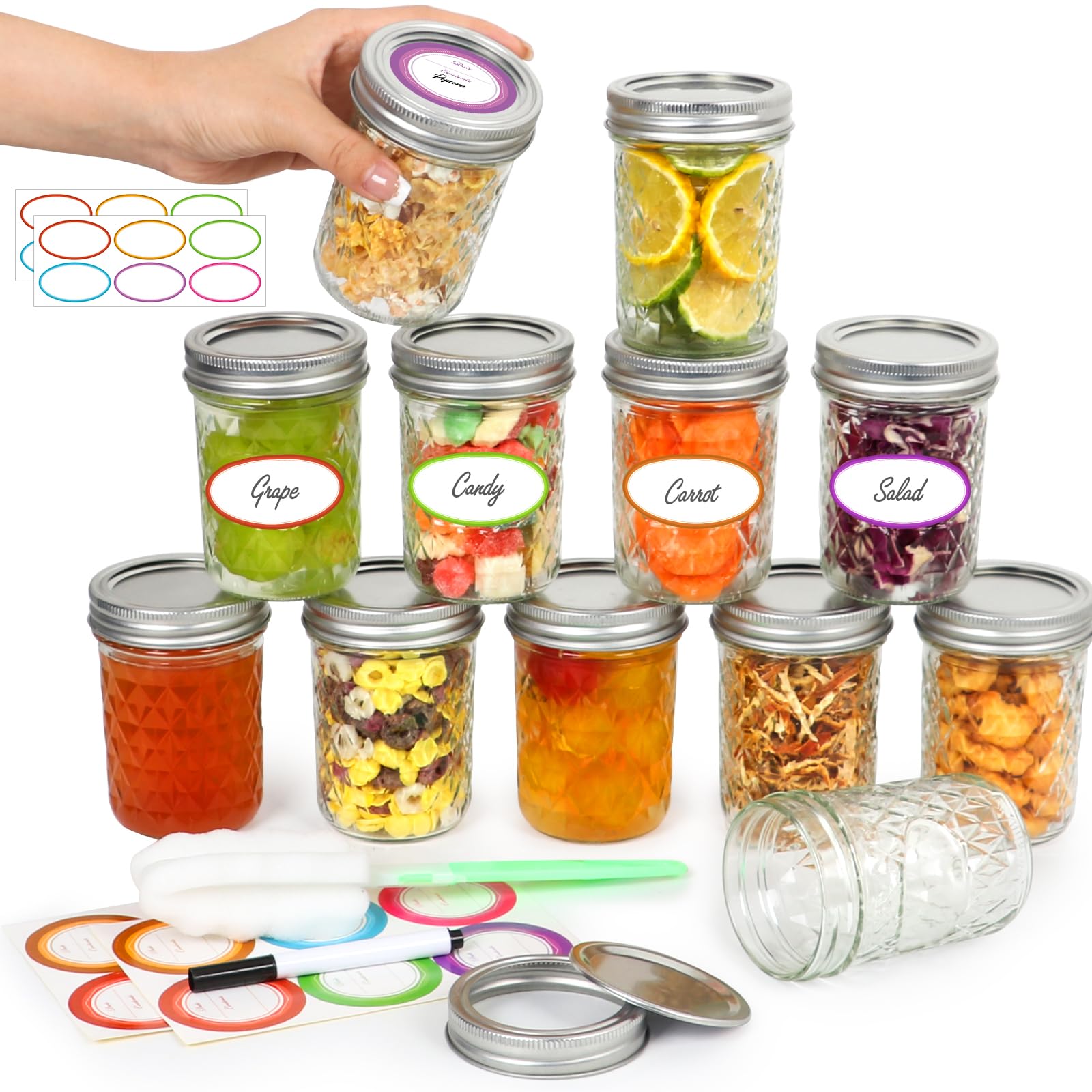 Photo 1 of Jaisie.W Mason Jars 8 oz with Lids&Bands 12Pack, Small Canning Jars 8 oz - Glass Jars with Lids for Oats/Jelly/Jams/Crafts/Candles