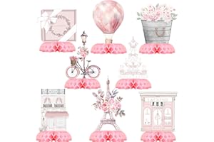 OUTEGO Paris Party Centerpiece Set - Eiffel Tower Honeycomb Paris Birthday Decorations and Paris Table Toppers for Kids' French-Themed Birthday and Baby Shower Table Decor