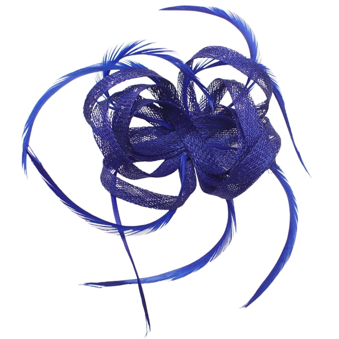 Topkids Accessories Fascinator Flower Hair Clip Flower Hair Clips Wedding Fascinator Looped Hessian Sinamay Fabric Feathers Fascinators On Brooch Pin & Clip For Girls, Women, Ladies (Royal Blue)