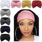 AQOKKA Extra Wide Headbands for Women Large Turban Headband Non Slip Boho Elastic Hairband Hair Twisted Knot Head Bands Accessories