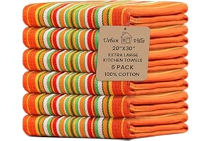 Urban Villa Kitchen Towels Orange Waffle Stripes Premium Quality 100% Cotton Dish Towels Mitered Corners Ultra Soft (Size: 20