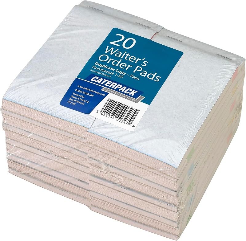 Caterpack by Robinson Young 20 Pack Waiter Order Pads Duplicate Copy 1-50