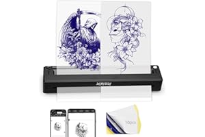 YIRIGUI New Tattoo Stencil Printer - Fits A4-A8 Width Thermal Paper, Portable Wireless Bluetooth Thermal Tattoo Kit, Includes 10 Transfer Papers, for Artists & Beginners, Phones/Tablets/PC - Black