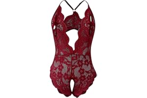 Uscharm Plus Size Lingerie for Women Sexy Naughty Bodysuits Deep V Teddy One Piece Lace Hollow Crotchless Babydoll Sleepwear
