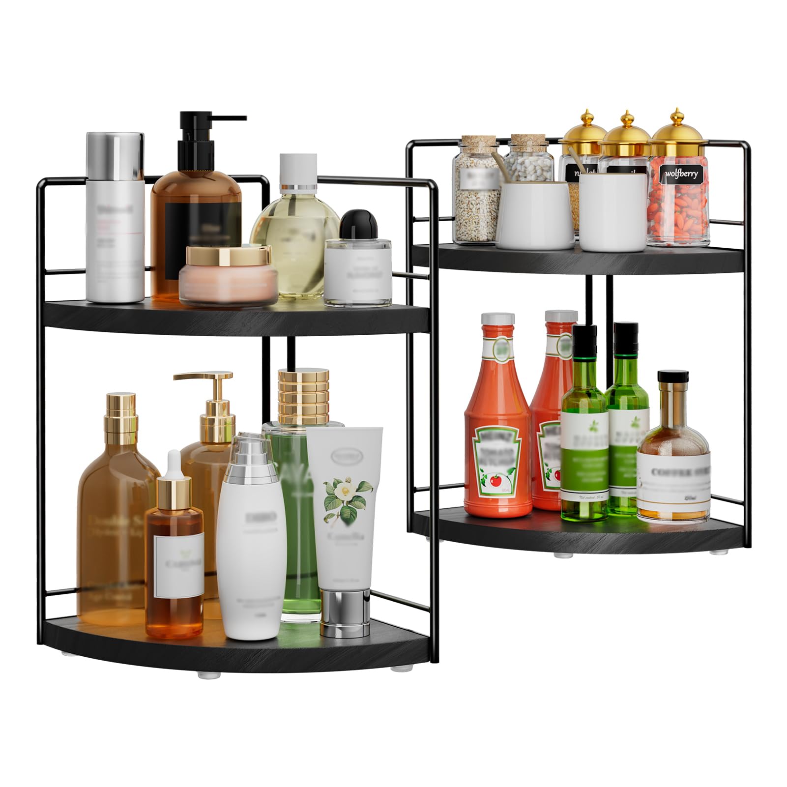 Photo 1 of 2 Pack Bathroom Counter Organizer,2 Tier Corner Bathroom Counter Organizer,Black Wooden Vanity Organizer for Bathroom Organizers and Skincare Cosmetics Dresser Storage