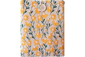BIRDIEQPLUSTWO Embroidered Fabric Sleeve for Kindle Oasis, iPad mini, Kobo Libra 2, Boox Leaf Z – Padded Carrying Case for Small Tablets & E-Readers, Handcrafted Character - Yellow & Beige Daisy