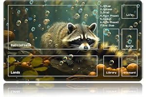BVDIKMI Playmat for MTG, Card Game Mat Non-Slip Rubber Base and Stitched, 24 x 14 inch TCG Play Mat for MTG and Other Card Games (C - Zones), Magic Forest Raccoon