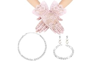 Newcotte 4 Pcs Pearl Necklace Sets for Little Girls Toddler Jewelry Communion Glove for Christmas Girls Tea Party Wedding