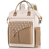 MOMUVO Laptop Backpack for Women with USB Port, Student Bookbag Water Resistant Backpacks Teacher Doctor Nurse Work Stylish Travel Bags, Fits 17-Inch Laptop Khaki Beige