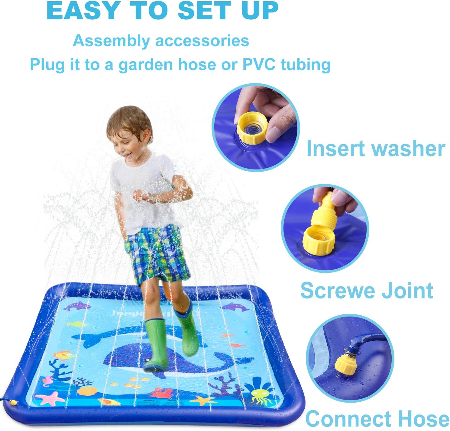 GiftInTheBox Kids Sprinkler & Splash Play Mat 68" Sprinkler for Kids Outdoor Water Toys Fun for Toddlers Boys Girls Children Outdoor Party Sprinkler Toy Splash Pad: Toys & Games