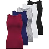 BQTQ 5 Pack Womens Crewneck Tank Tops High Neck Tank Tops Sleeveless Slim Fit Basic Tanks Top Ladies Undershirts