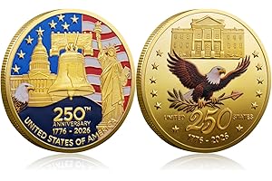 VALORFORGE COLLECTIBLES 250th Anniversary Commemorative Coins - Golden American Flag & Liberty Bell Design Collectible Coins, Durable Metal Anniversary Coins for Display, Collectors & Gift Idea, Patriotic Design (1PCS)