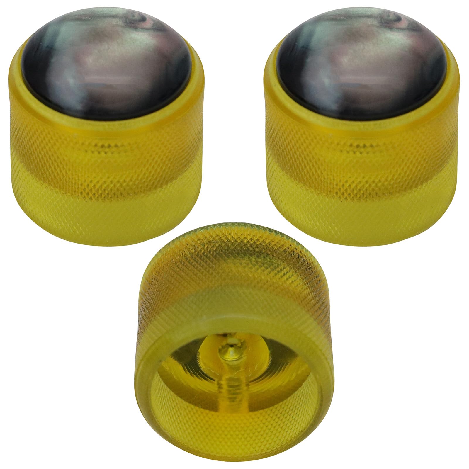 Pack of 3 6mm Round Hole Translucent Colour Abalone Style Domed Top Guitar Tone/Volume Control Knob (Yellow)