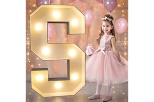 Pooqla 3FT Marquee Light Up Letters, LED Letters Large Mosaic Marquee Letters 3 Feet Tall, Giant Letter Sign for Balloons Birthday Anniversary Wedding Party Decoration, Big Warm White Letter S