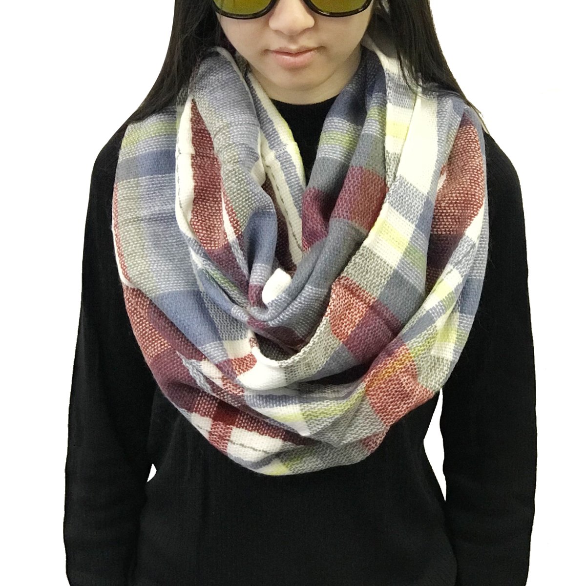 Wrapables Plaid Print Winter Infinity Scarf, Gray and Wine Wrapables Plaid Print Winter Infinity Scarf, Gray and Wine