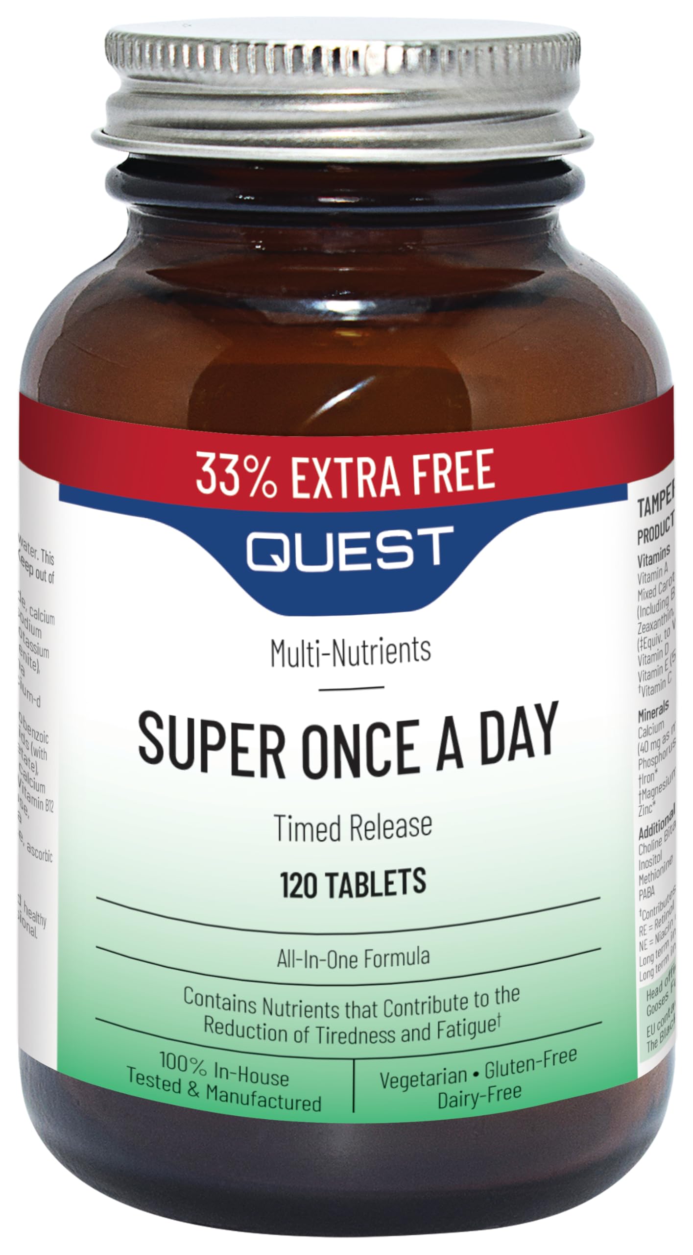Quest Super Once A Day Multivitamin & Minerals 120x Tablets. 17 Vitamins & 12 Minerals with Vitamin A, B, C, D, Iron & Zinc for Men & Women. for Optimal Health, Reduces Fatigue & Immunity (1 Pack)