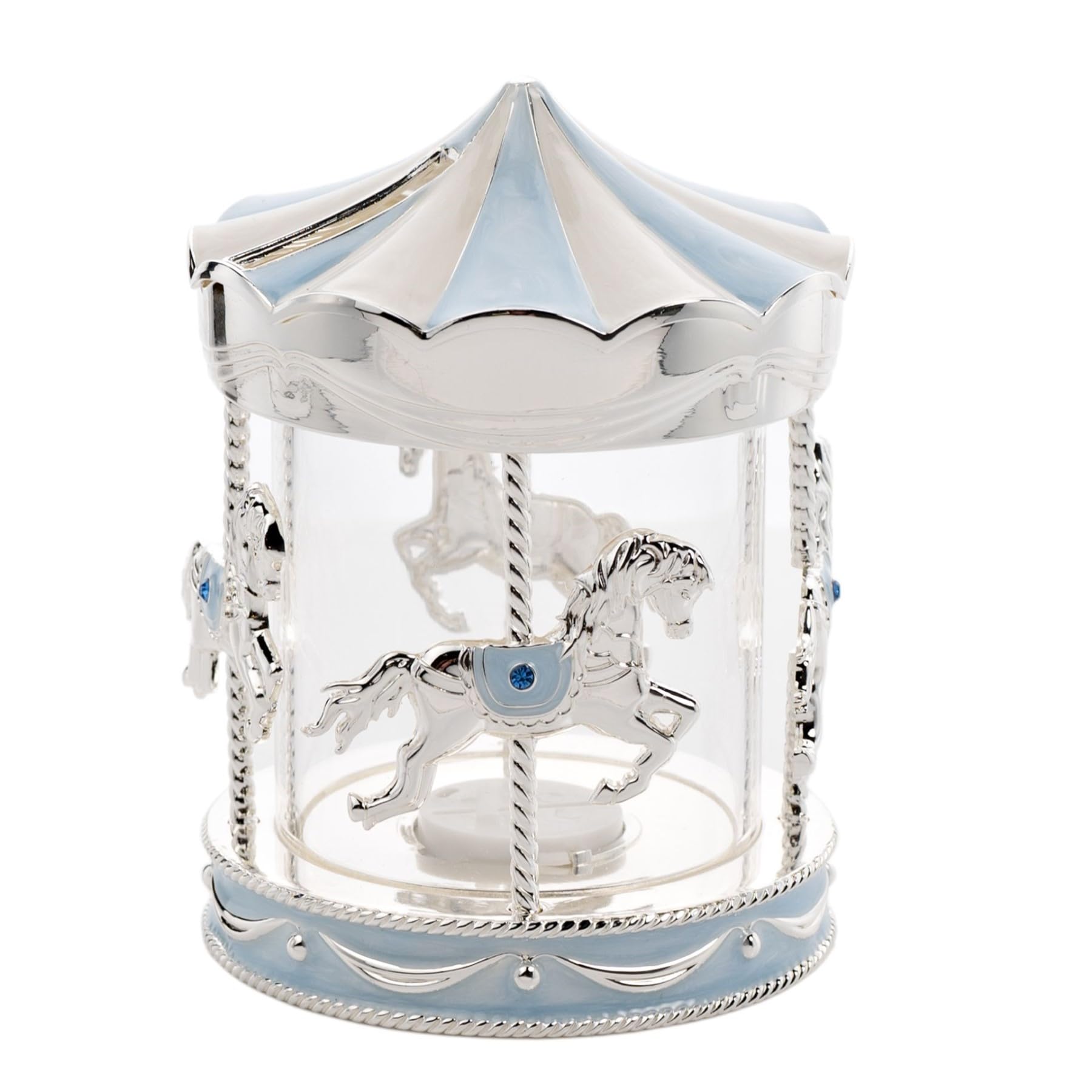 Carousel Money Box 12.5cm Blue with Silver Plated Money Bank for New Baby or Christening Comes boxed 7022