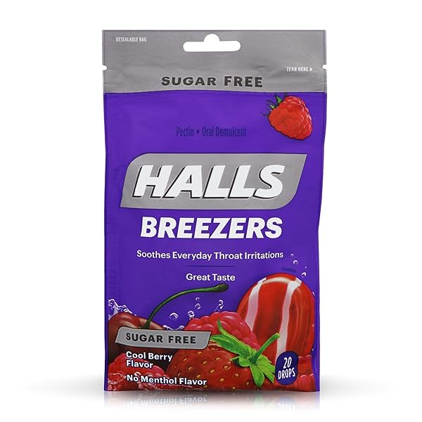 HALLS BREEZERS DROPS SUGAR FREE COOL BERRY 0.5 POUNDS 20 EACH (PACK OF 6)