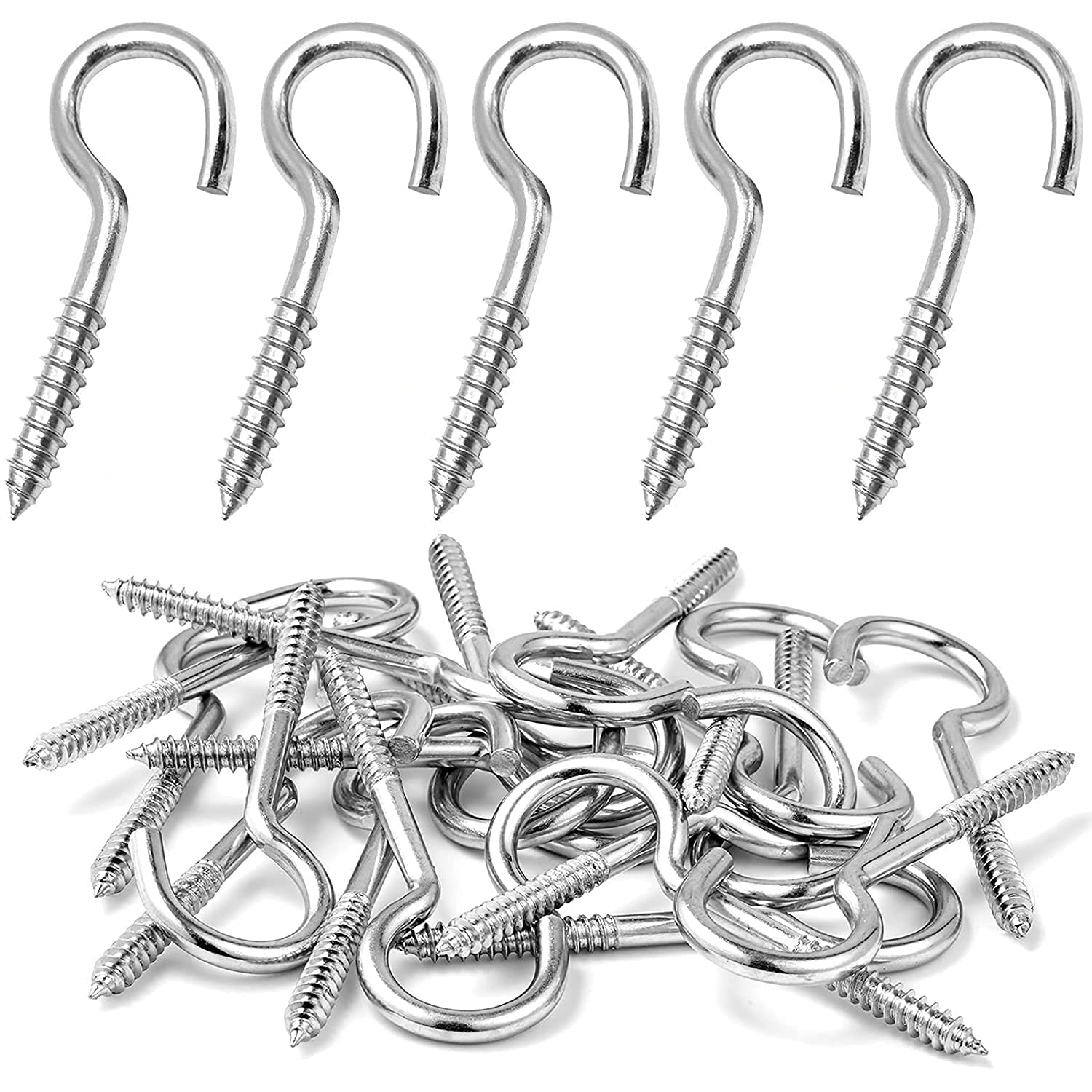 MOGADEE Pack of 10 Stainless Steel Hook Screws, Screw Hooks, Hooks for Screwing in Hooks, Robust Cup Hooks (65 mm)
