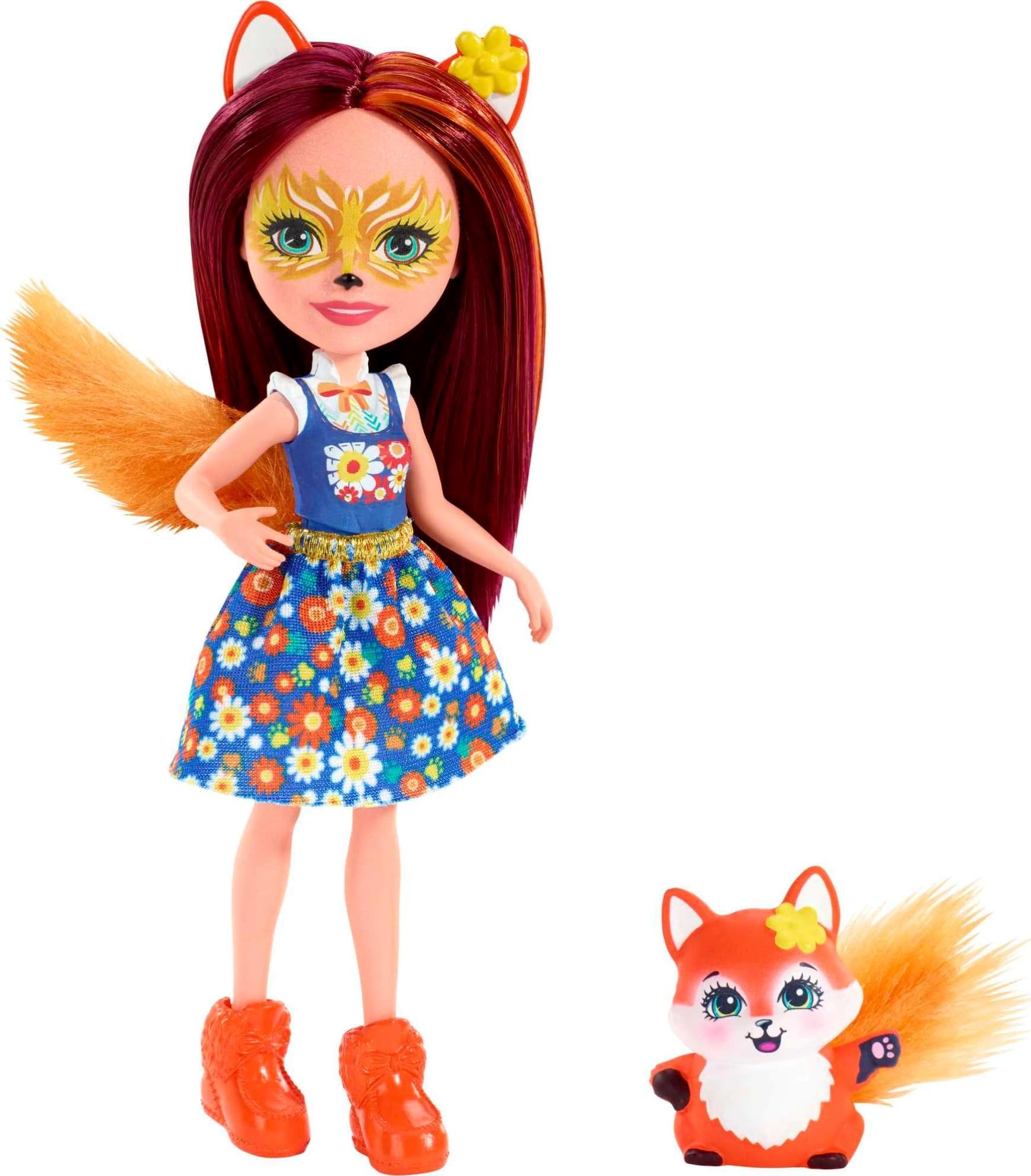 Enchantimals Felicity Fox Doll & Flick Figure, 6-inch small doll, with long brown hair, animal ears and furry tail, removable skirt and shoes, Gift for 3 to 8 Year Olds​​​​​​​, FXM71 — image 1