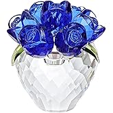 RONG KRISTO Crystal Blue Rose Figurine Ornament,Rose Flower Gifts for Wife Mom Girlfriend,Bouquet Glass Flowers Decor for Christmas Day Wedding Anniversary