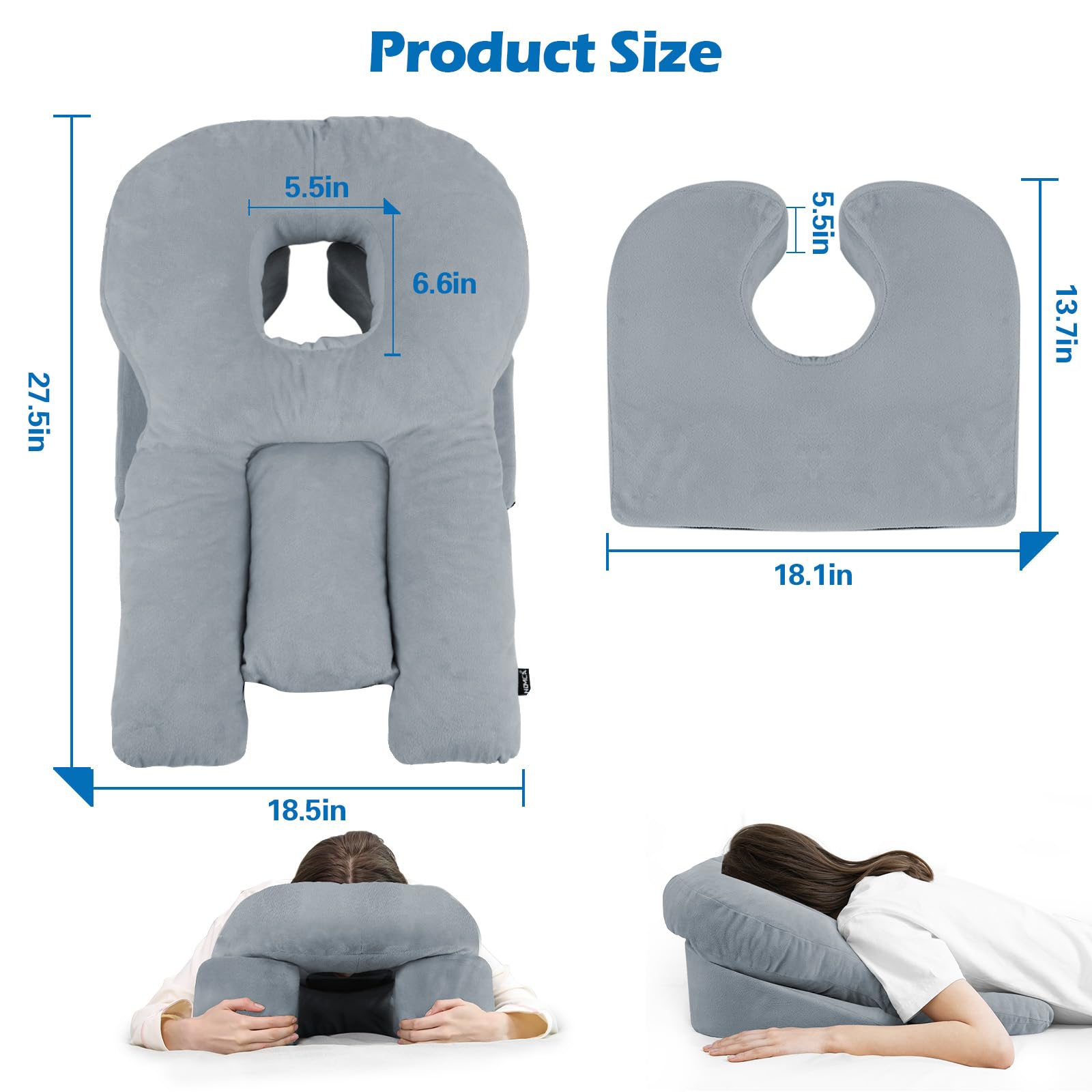 HOMCA Face Down Pillow for Eye Surgery – Stomach Sleeping Pillow with Soft Support, Home Massage Pillow with Shredded Memory Foam for BBL/Retinal Surgery, Not for Adults with Larger Body Frames