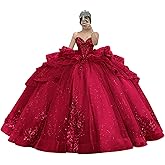 Zhangyo Sparkly Tulle Quinceanera Dresses Luxury Tiered Lace Sweet 15 16 Dresses with Bow Strapless Beaded Ball Gown